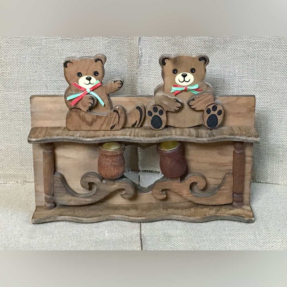 House Of Lloyd Christmas Around The World Bear Wood Taper Candle Holder Rustic